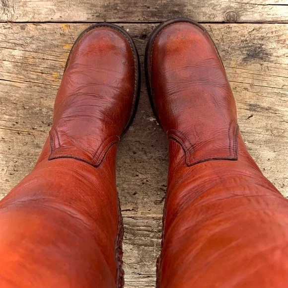 SOLD FRYE Vintage Black Label Braided Sabrina Campus Brown Western Boots 7 - Picture 6 of 8